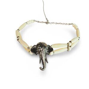 Vintage Bohemian Native American Carved Beaded Elephant Choker‎ Necklace